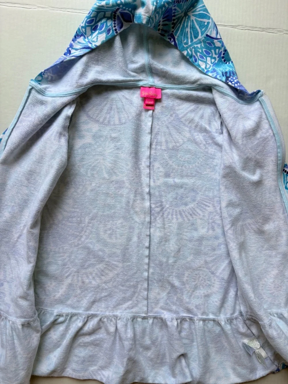 Lilly Pulitzer Girls Swim Cover Up Dress Size M (6-7) Blue Hooded Full Zip